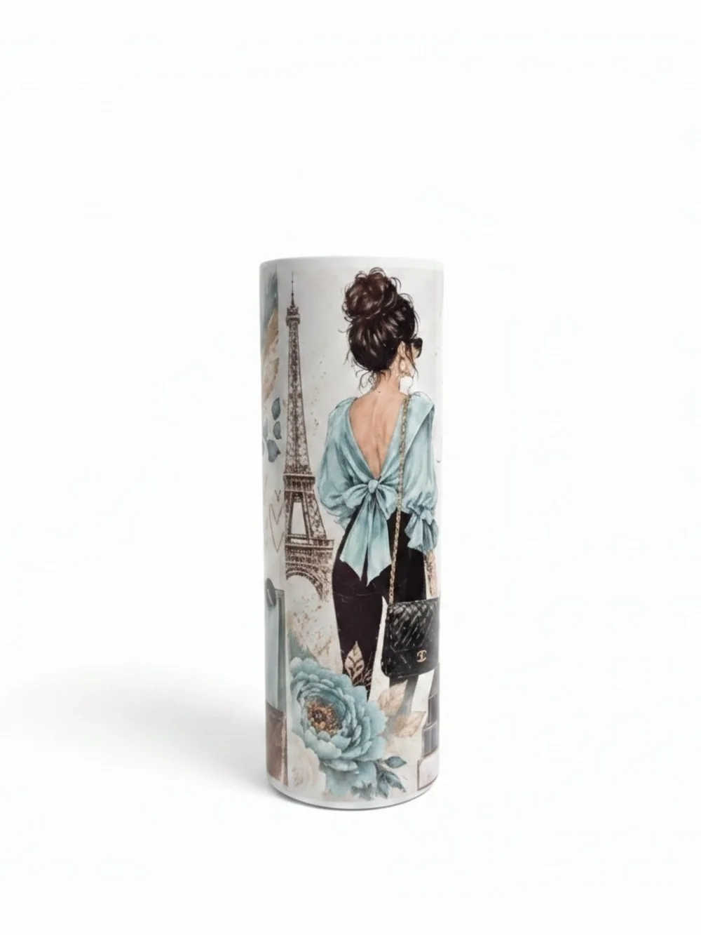 Inspirational Floral Vanity Tumbler - Blue & Cream